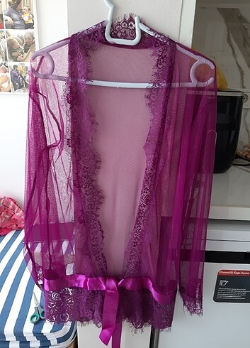 Tül detayli sabahlik - Görsel 5