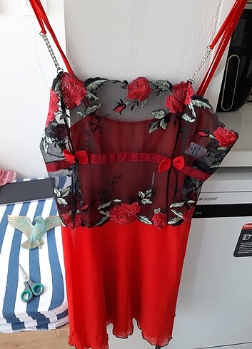 Dantelli şifon gecelik - Görsel 2