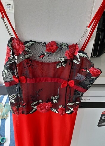 Dantelli şifon gecelik - Görsel 3