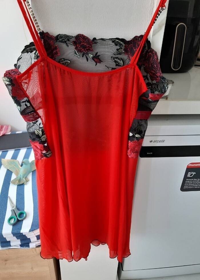 Dantelli şifon gecelik - Görsel 5