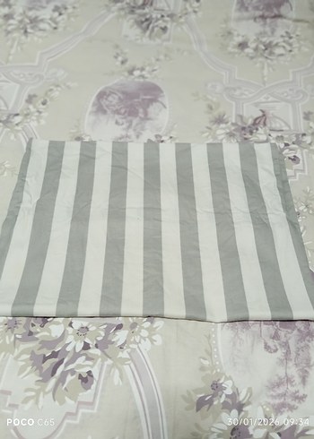 Gri Çizgili Çift Kişilik Pamuk Saten Yastık Kılıfı - Görsel 3