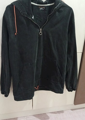Siyah Kapüşonlu erkek kot sweatshirt