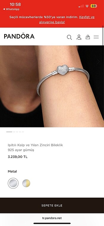 Beden Pandora Bileklik Ve Charm 16cm
