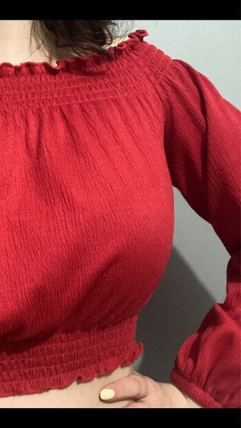 H&M h&m krinkıl kumaş kırmızı kısa üst