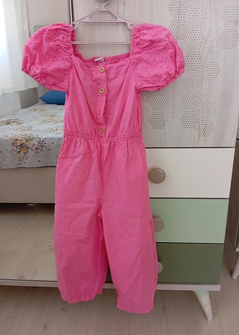 Düğmeli Pembe Kız Tulum