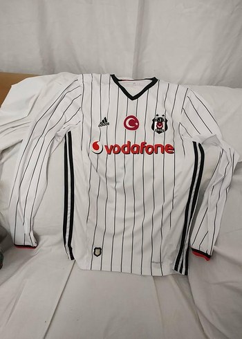 Beşiktaş Beyaz Çizgili Uzun Kollu V Yaka Forma ORJİNAL