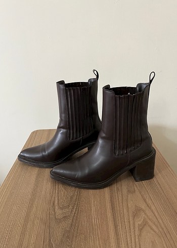 Kahverengi Deri Stiletto Topuklu Kadın Bot - Görsel 4