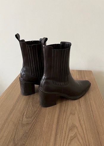 Kahverengi Deri Stiletto Topuklu Kadın Bot - Görsel 2