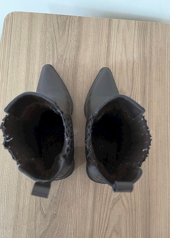 Kahverengi Deri Stiletto Topuklu Kadın Bot - Görsel 5