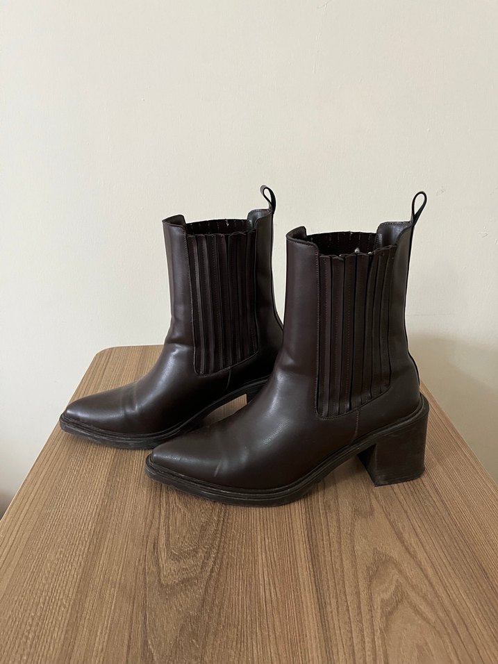 Kahverengi Deri Stiletto Topuklu Kadın Bot - Görsel 4