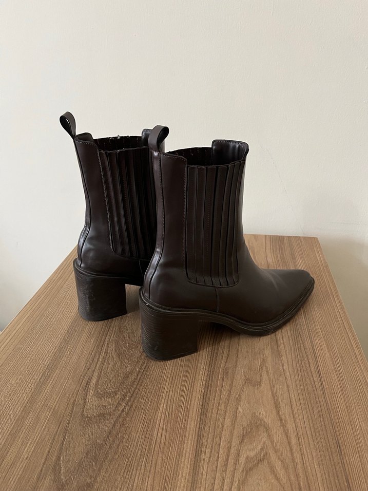 Kahverengi Deri Stiletto Topuklu Kadın Bot - Görsel 2