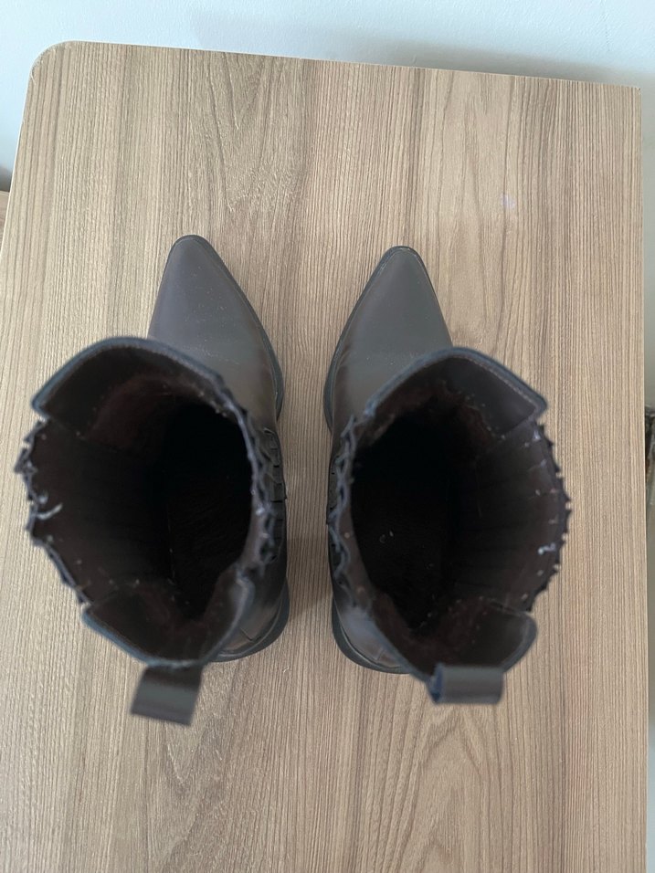 Kahverengi Deri Stiletto Topuklu Kadın Bot - Görsel 5