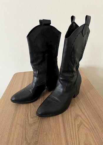 Kadın siyah kendinden desenli çizme - Görsel 5