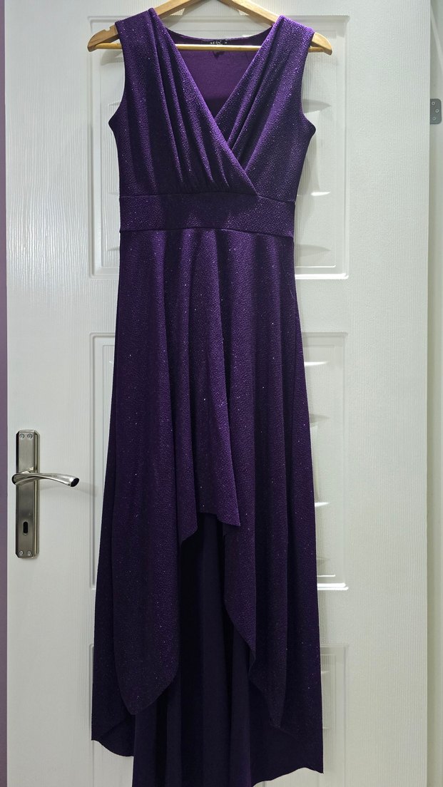 Mor Drapeli Uzun Abiye Elbise - Görsel 2