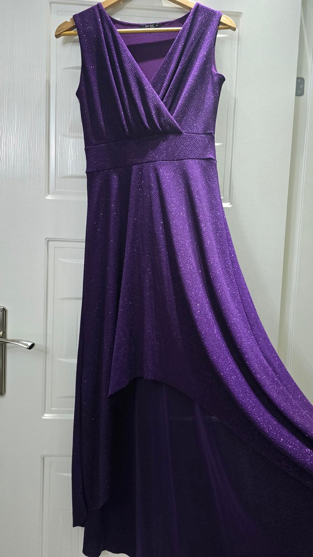 Mor Drapeli Uzun Abiye Elbise - Görsel 3