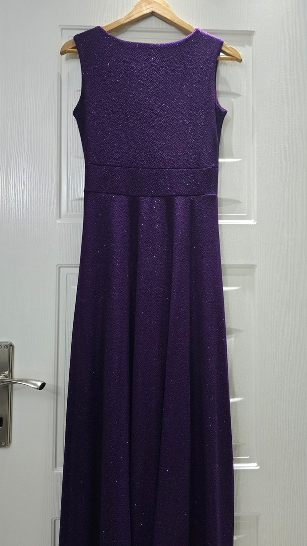 Mor Drapeli Uzun Abiye Elbise - Görsel 4