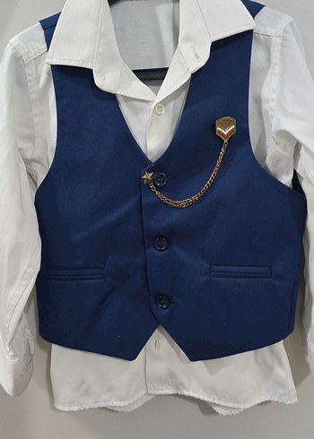 Mavi Çocuk Klasik Yelekli Takım - Görsel 2