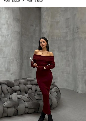 Diğer Bordo Triko Uzun Kollu Kadın Elbise