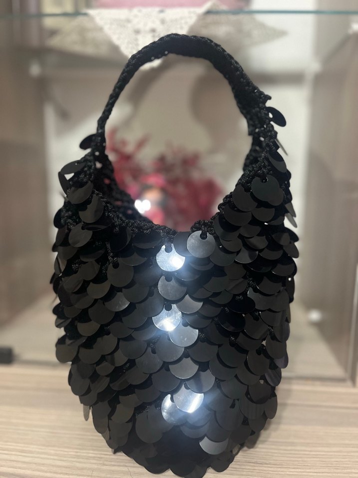 Siyah Payetli Örgü Kadın Çanta - Görsel 3