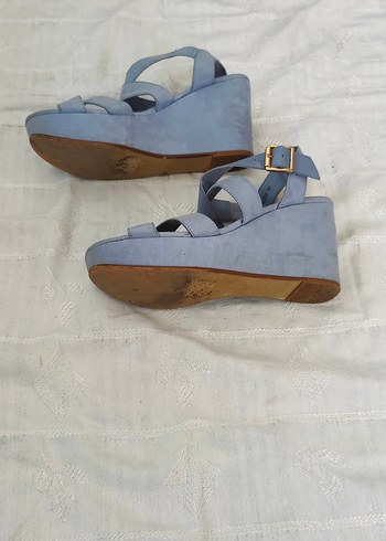 Asos Mavi Süet Bantlı Dolgu Topuk Sandalet