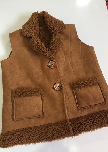 Kürklü Kahverengi Süet Yelek - Görsel 2