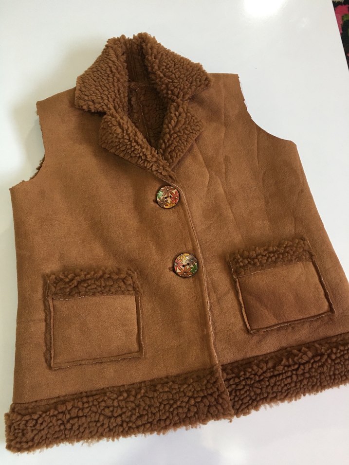 Kürklü Kahverengi Süet Yelek - Görsel 2