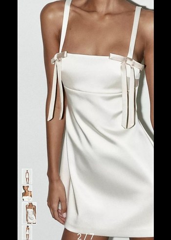 Zara Beyaz Kurdele Detaylı Mini Saten Elbise - Görsel 2