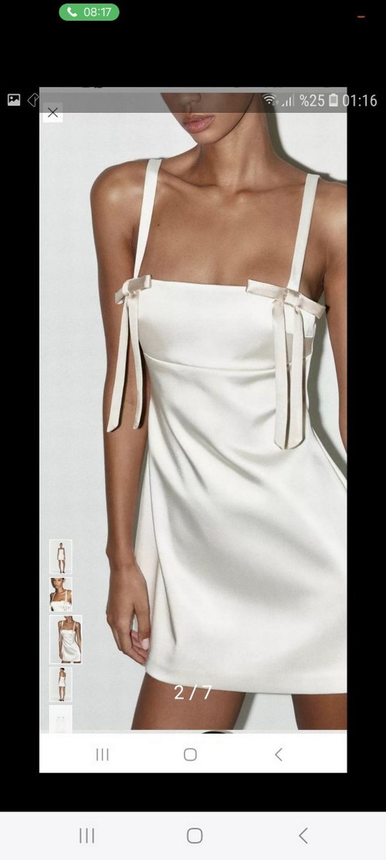 Zara Beyaz Kurdele Detaylı Mini Saten Elbise - Görsel 2