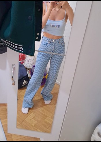 Pull and bear Mavi Zebra Desenli Jean - Görsel 2