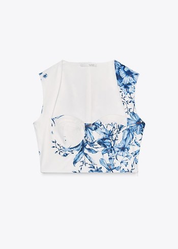 Zara Mavi Çiçek Desenli Straplez Bustiyer - Görsel 4