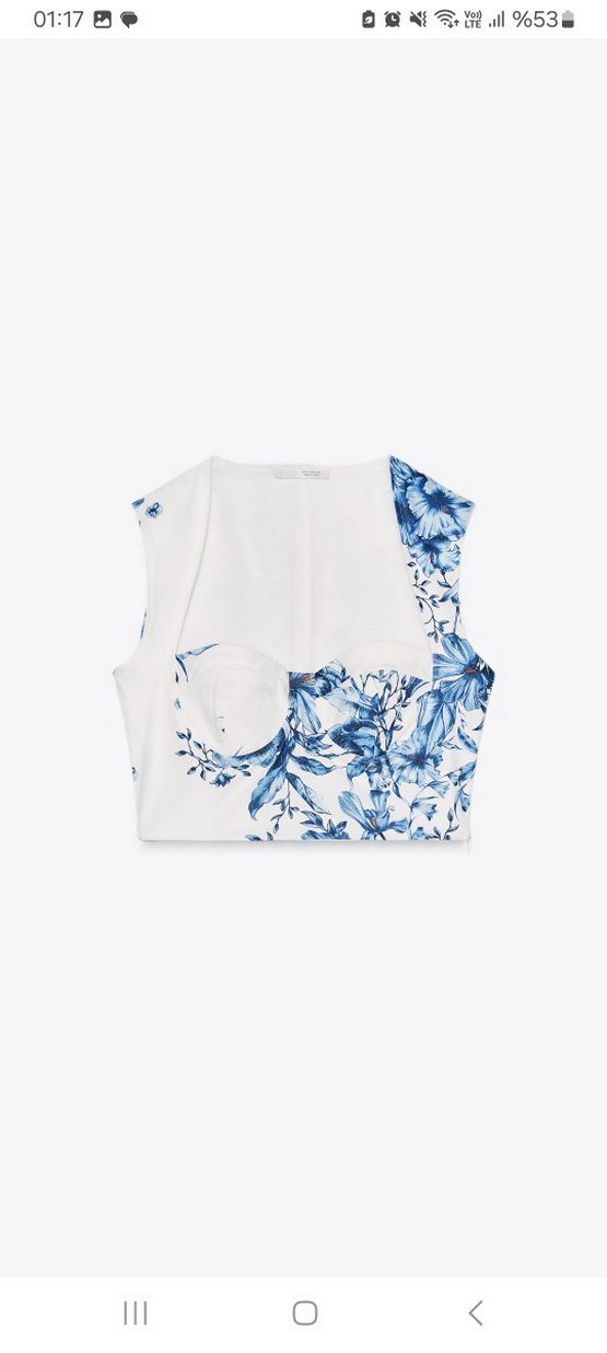 Zara Mavi Çiçek Desenli Straplez Bustiyer - Görsel 4