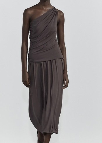 Zara Tek Omuzlu Drapeli Bluz - Görsel 6