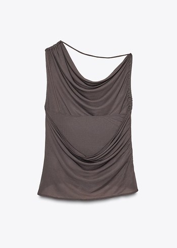 Zara Tek Omuzlu Drapeli Bluz - Görsel 9