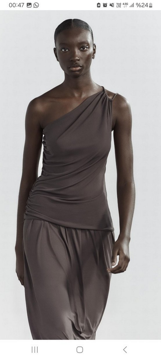 Zara Tek Omuzlu Drapeli Bluz - Görsel 5