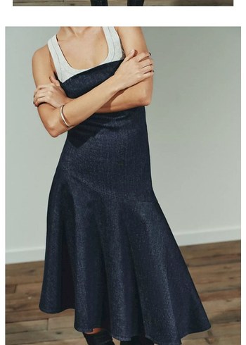 Zara Midi Kot Straplez Kadın Elbise - Görsel 2