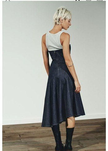 Zara Midi Kot Straplez Kadın Elbise - Görsel 4