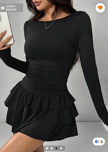 Eteği kat kat volanlı mini elbise - Görsel 3