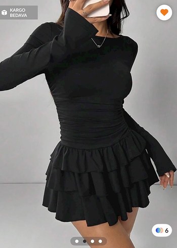 Eteği kat kat volanlı mini elbise - Görsel 2