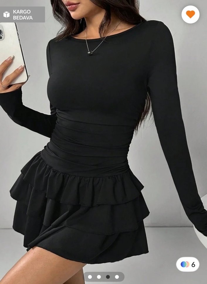 Eteği kat kat volanlı mini elbise - Görsel 3