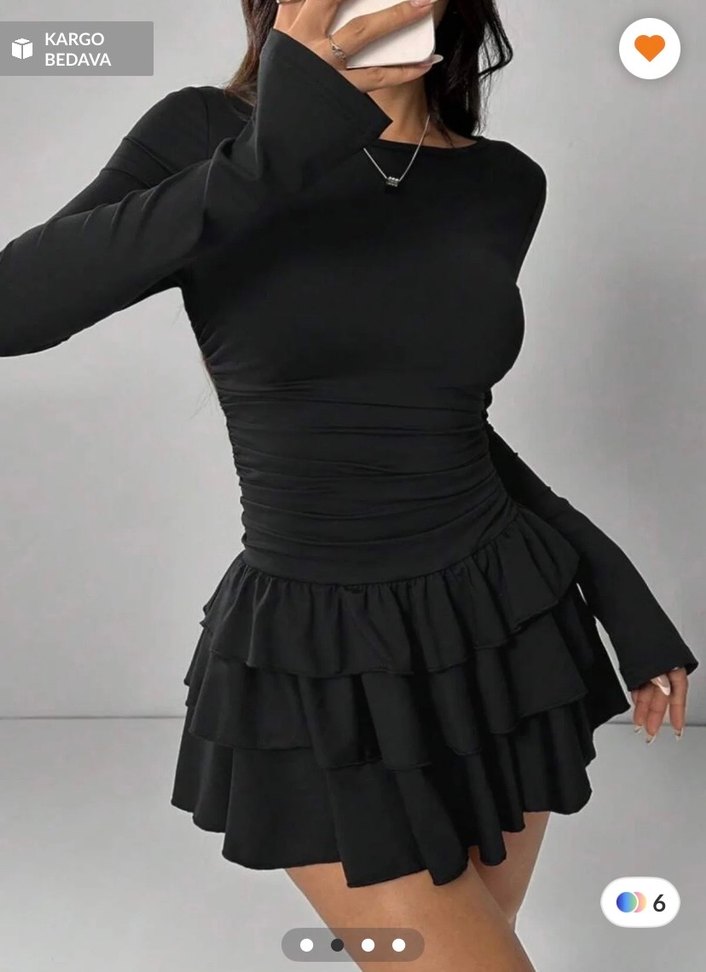 Eteği kat kat volanlı mini elbise - Görsel 2