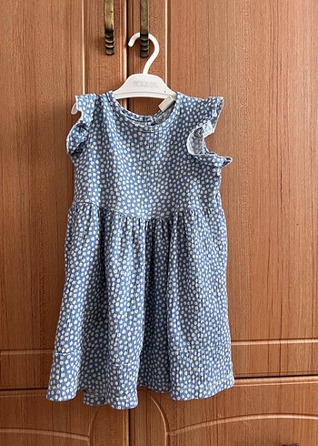 Kız Çocuk Mavi Denim Fırfırlı Elbise