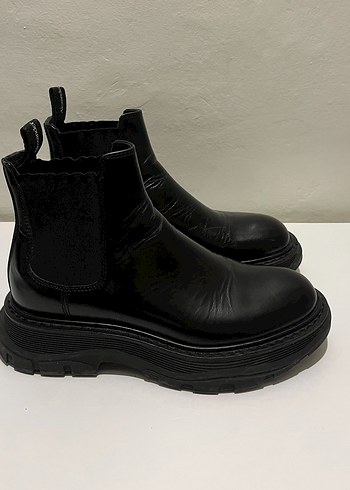 Alexander McQueen Siyah Deri Platform Topuklu Gotik Kadin Bot