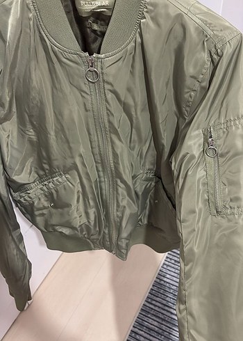 Kadın Haki Fermuarlı Street Wear Ceket