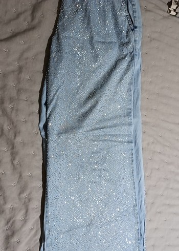 40 Beden mavi Renk Payet İşlemeli Mavi Bol Kesim Kot Pantolon