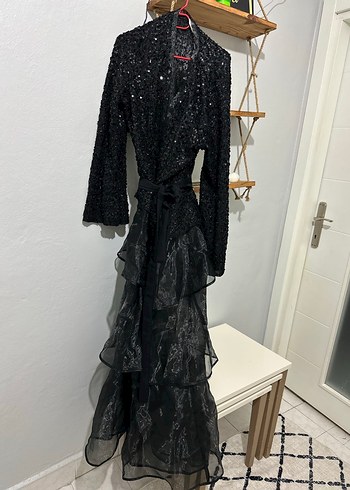 l Beden Uzun Siyah Gotik Kadın Abiye Elbise