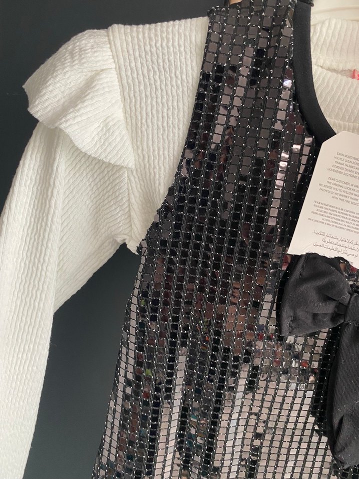 Kız Bebek Uzun Kollu Payetli Üst ve Saç Bandı - Görsel 4