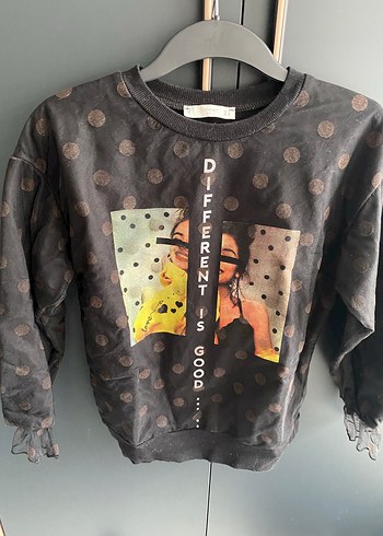 Saten Gri Baskılı Uzun Kollu Sweatshirt