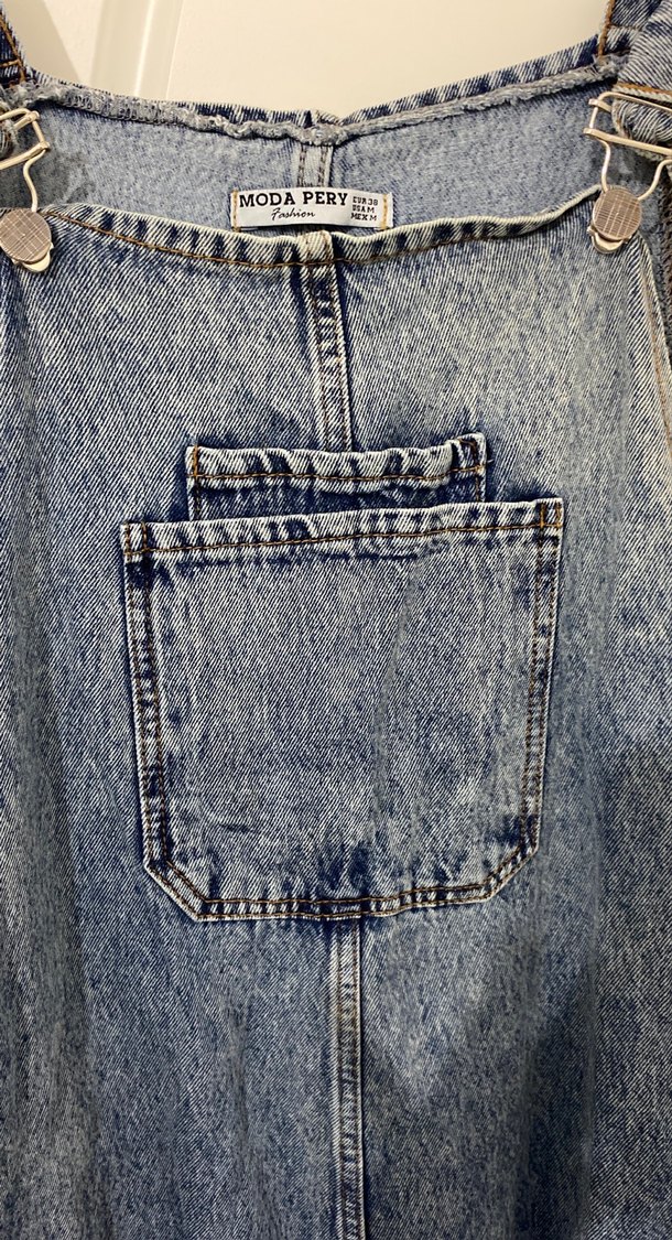 Kadın Mavi Denim Uzun Tulum, hamileyken kullanıyordum - Görsel 3