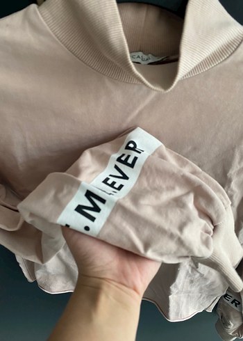 Bej Yüksek Yakalı Kadın Sweatshirt - Görsel 3