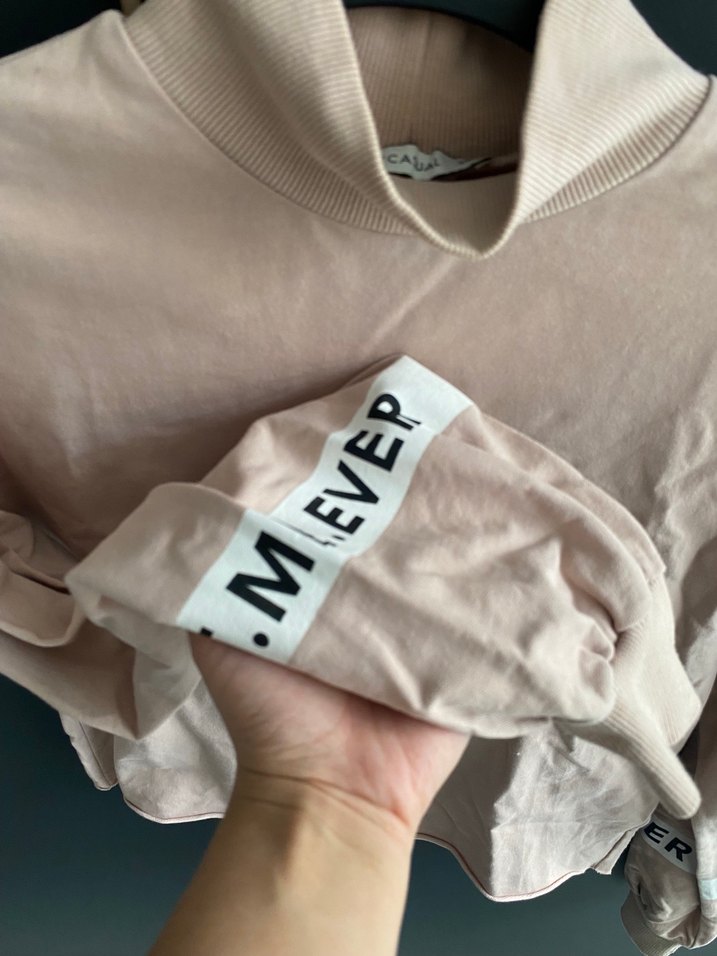 Bej Yüksek Yakalı Kadın Sweatshirt - Görsel 3